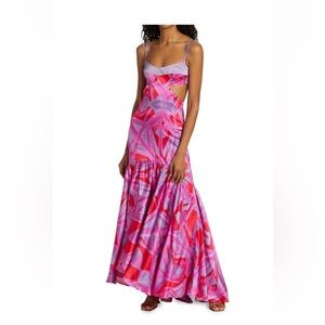 Silvia Tcherassi Sleeveless Pink & Red Printed Cutout Maxi Dress